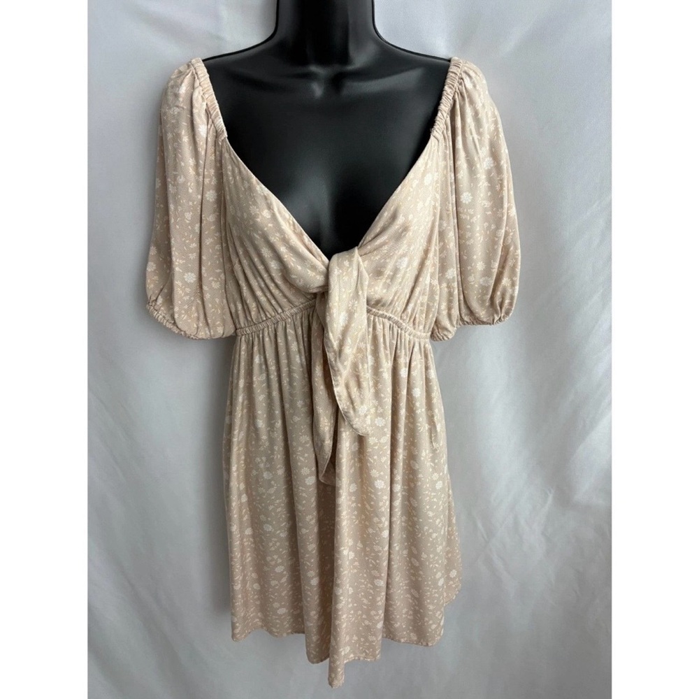 Isabel Cream Dress Maternity Cottagecore Size M Front Knot Back Smocked Feminine